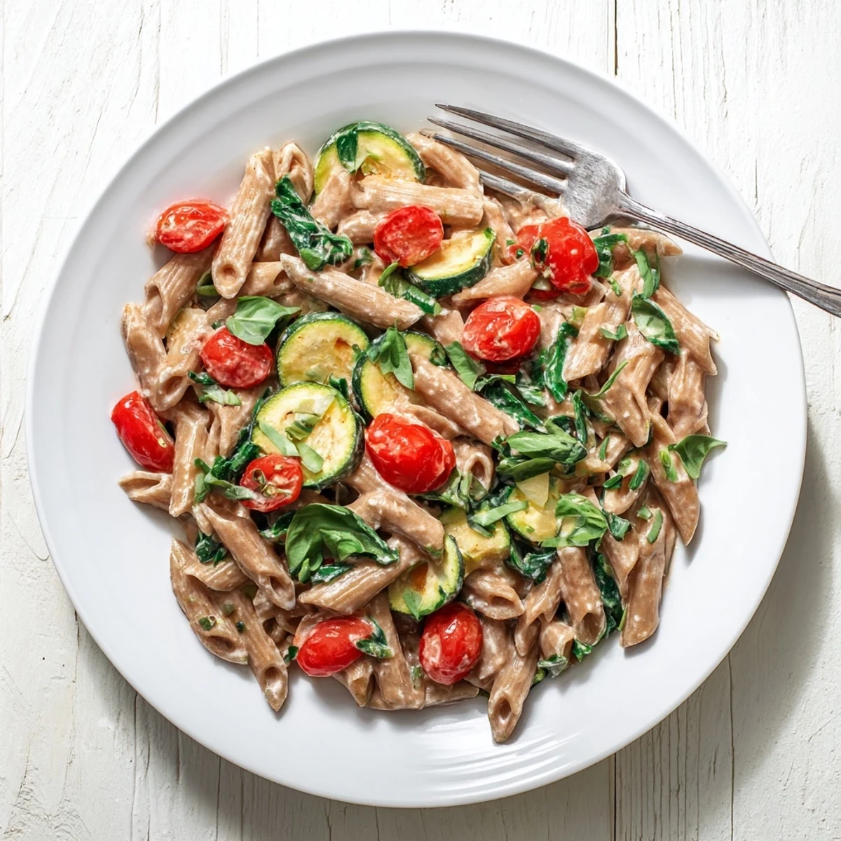 Steaming bowl of protein-rich healthy cottage cheese pasta mixed with sautéed vegetables and fragrant herbs