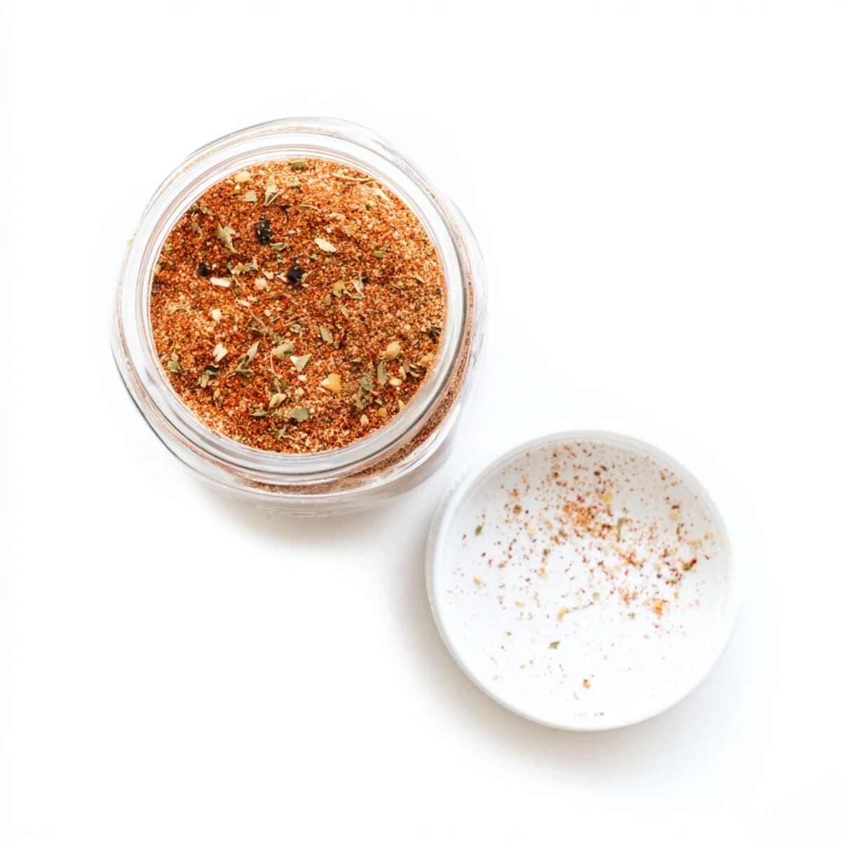 A rustic wooden bowl filled with vibrant red French fry seasoning blend dusted with smoked paprika and dried parsley