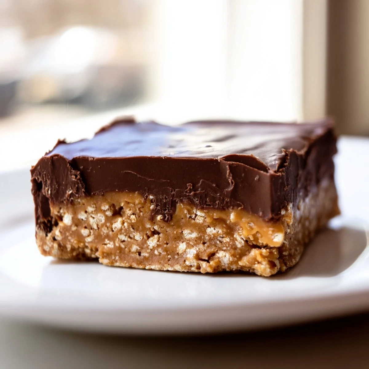 Rich chocolate-covered peanut butter bars arranged on a rustic wooden board for dessert