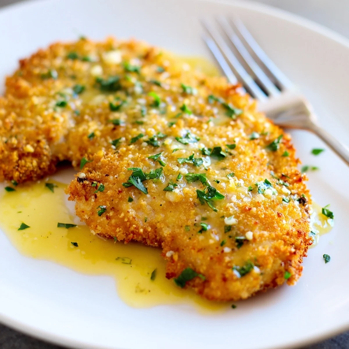 Crispy breaded Lemon Chicken Romano with melted Romano cheese and golden brown fried edges