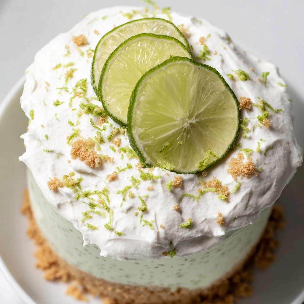 Creamy key lime chia pudding topped with coconut whipped cream and fresh lime zest