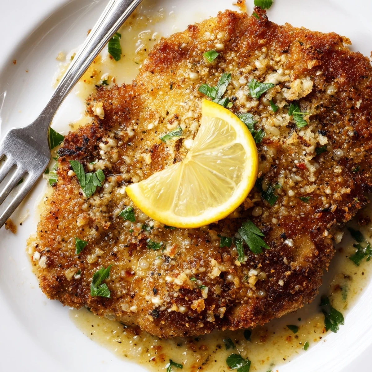 Crispy, golden Lemon Chicken Romano glistening in lemon-butter sauce, parsley garnish