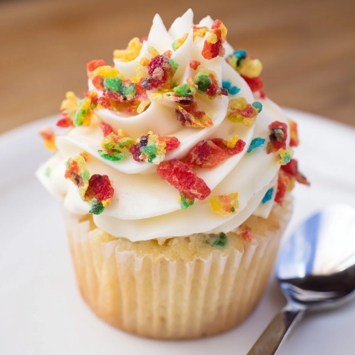 Creamy Fruity Pebbles Cereal Frosting spread thickly, sweet aroma and texture