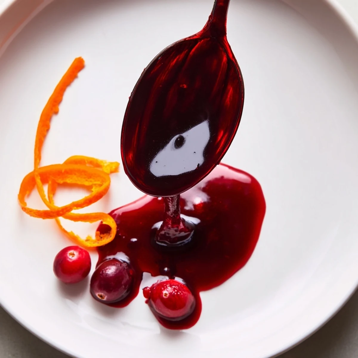 Cranberry syrup glossy red in jar, tangy aroma, perfect for pancakes