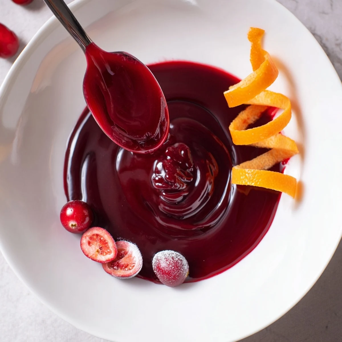 Homemade Cranberry Syrup simmering in saucepan, bright tart flavor for cocktails