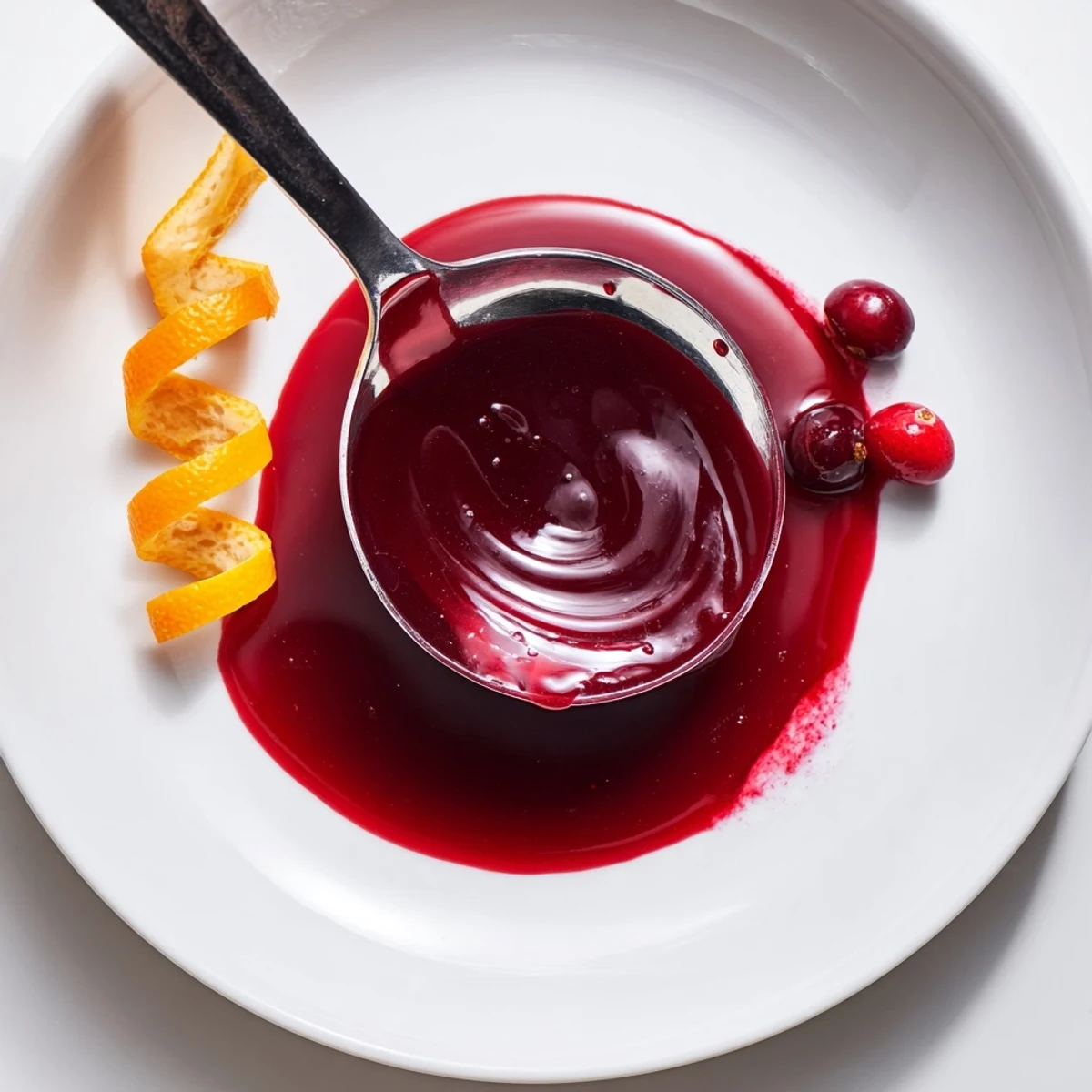 Bottled cranberry syrup drizzled over warm waffles, silky texture and citrus notes
