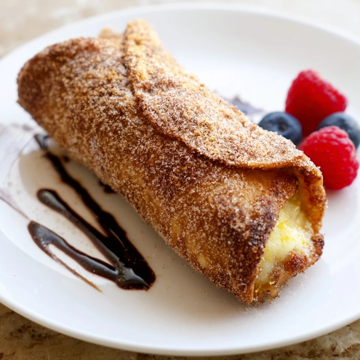 Creamy cheesecake chimichangas freshly fried and coated in warm cinnamon sugar