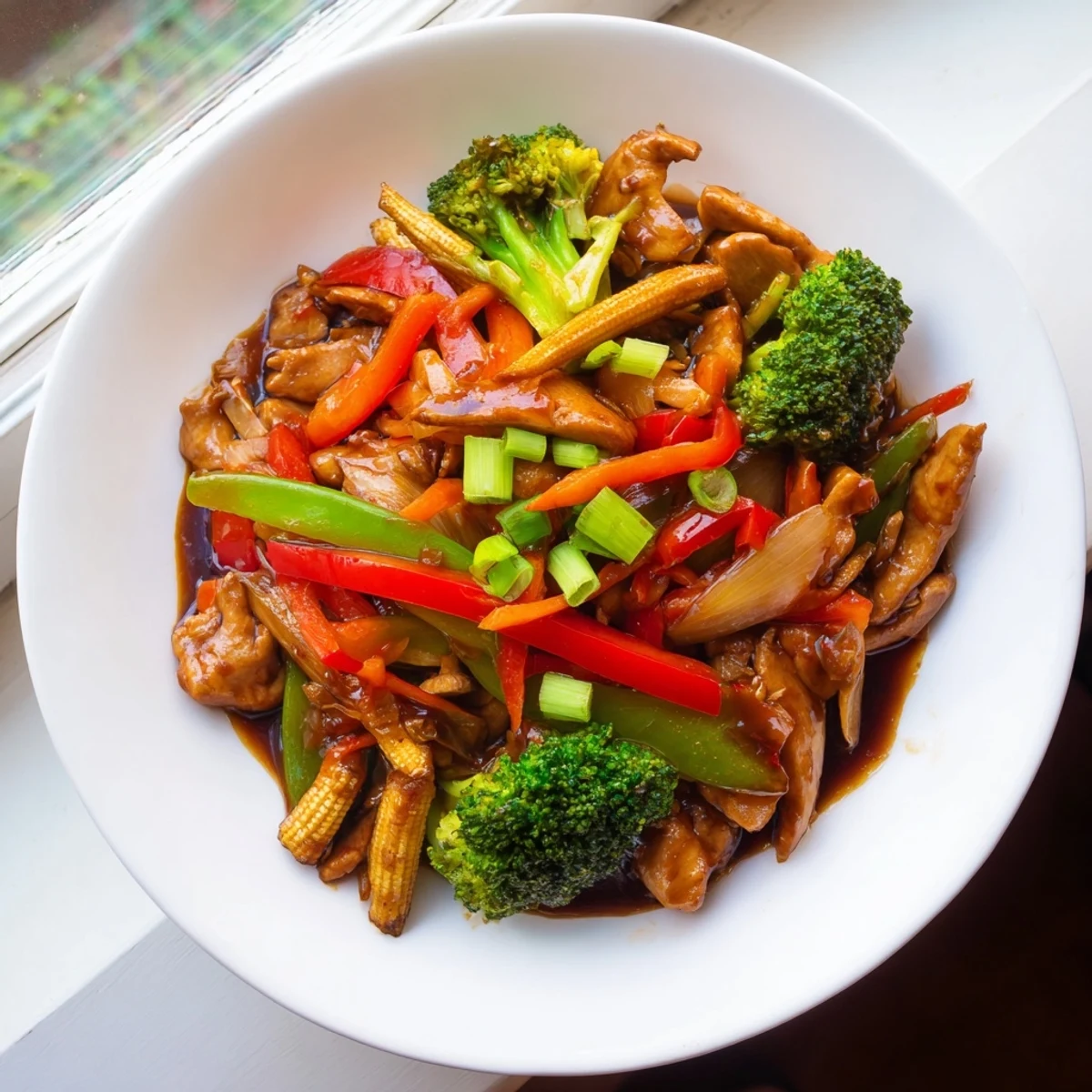 Sizzling Hunan Chicken coated in rich, fiery sauce with colorful stir-fried vegetables