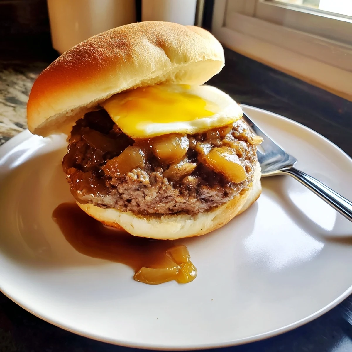 Golden toasted buns piled high with tender smothered hamburger steak sandwiches and savory gravy
