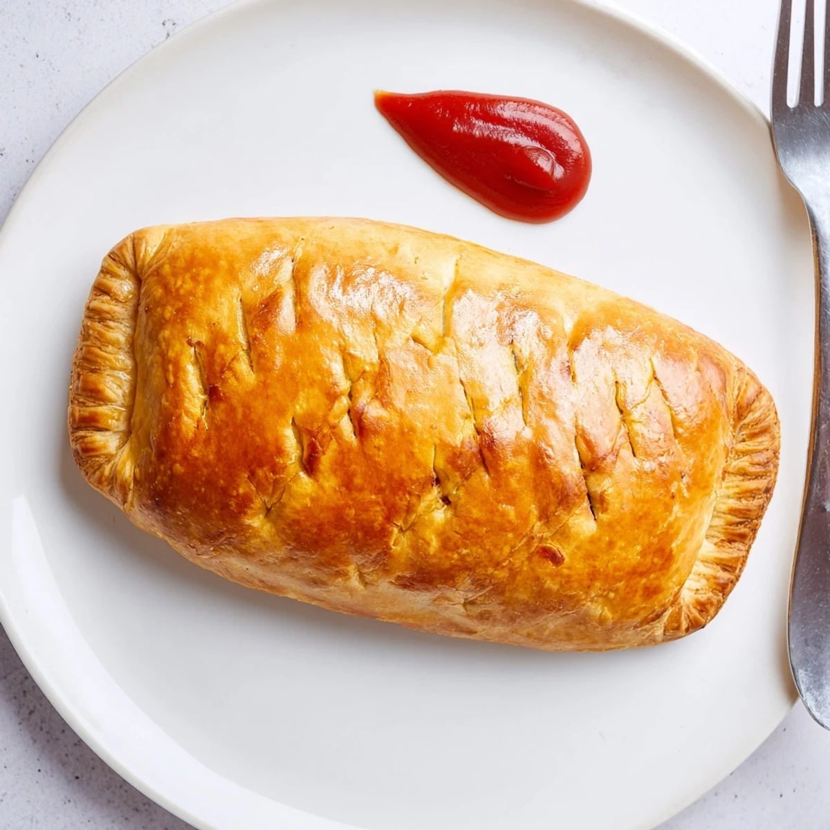 Golden Greggs inspired steak and cheese roll with melted cheddar oozing from flaky puff pastry