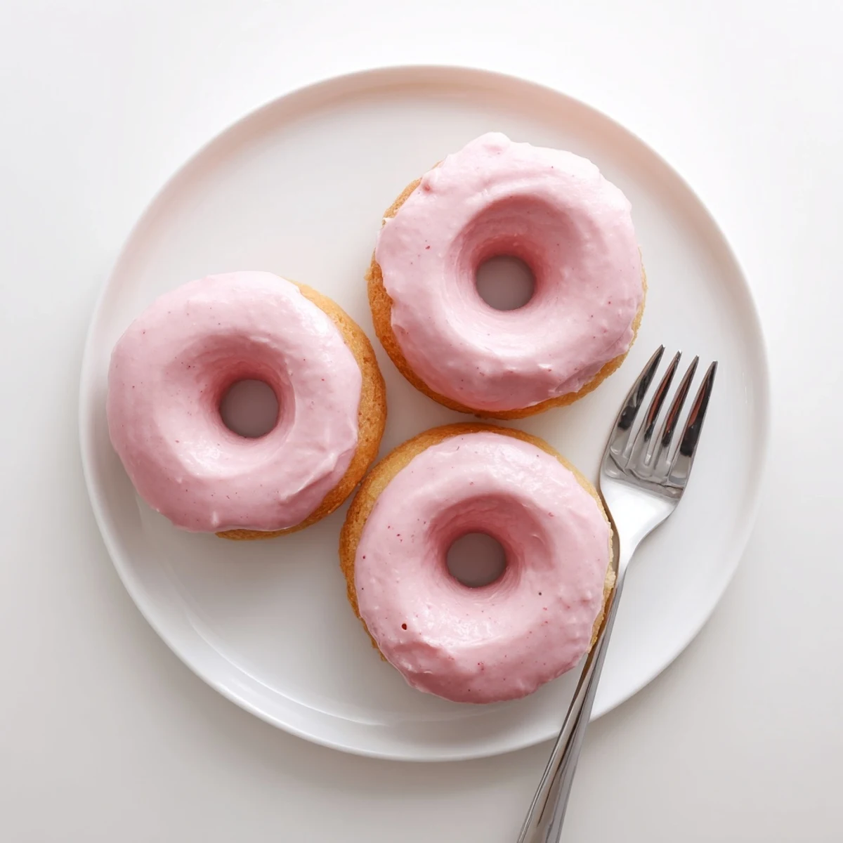 Soft pink strawberry buttercream frosted donuts with thick swirls of berry icing