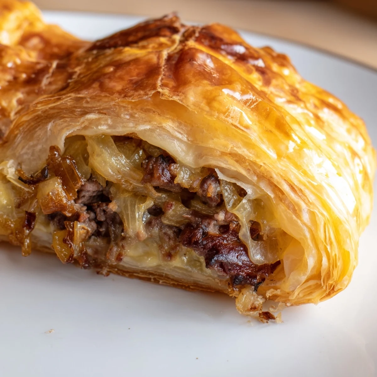 Greggs inspired steak and cheese roll fresh from the oven, crusty and golden brown