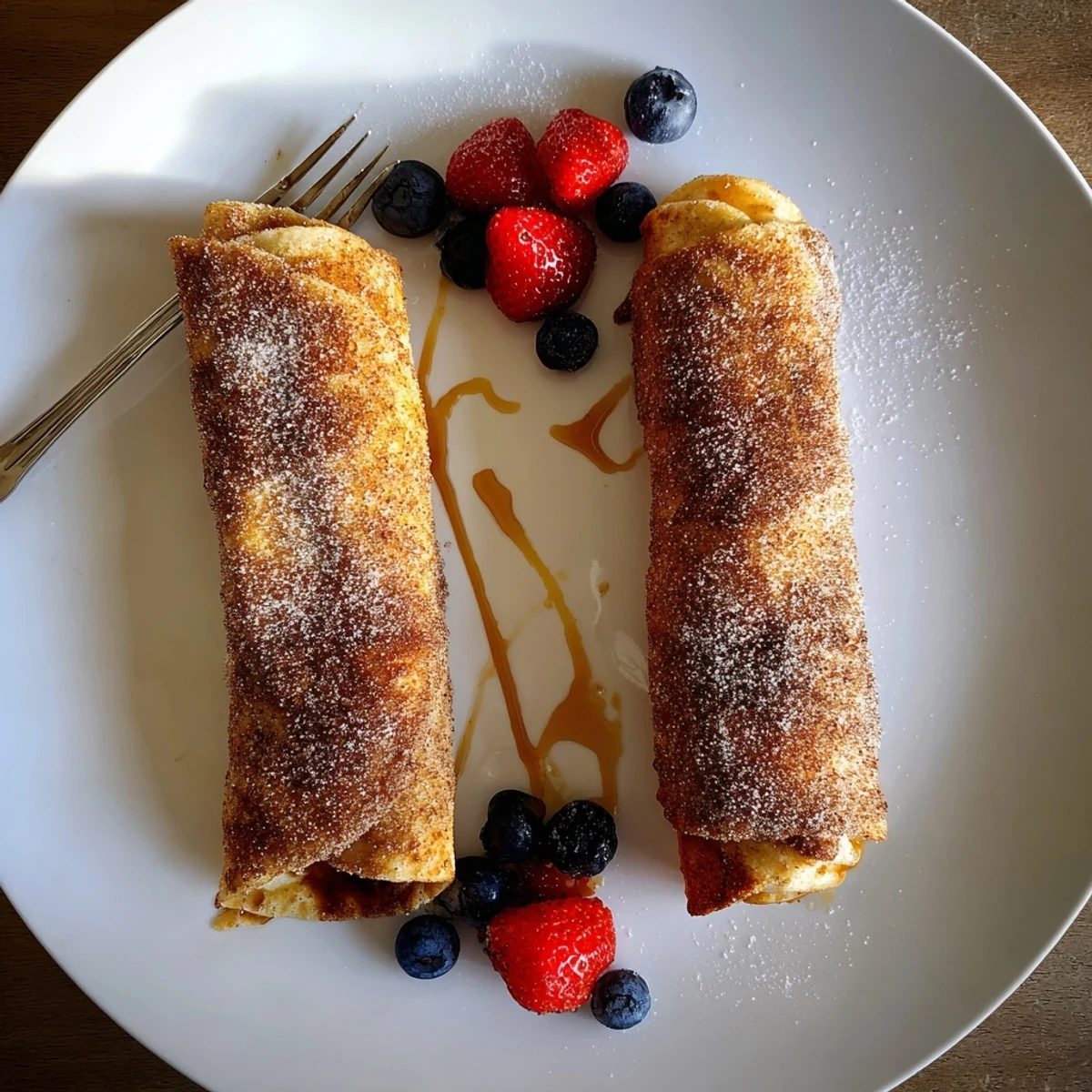 Crispy cheesecake chimichangas split open to reveal creamy filling with fresh berries