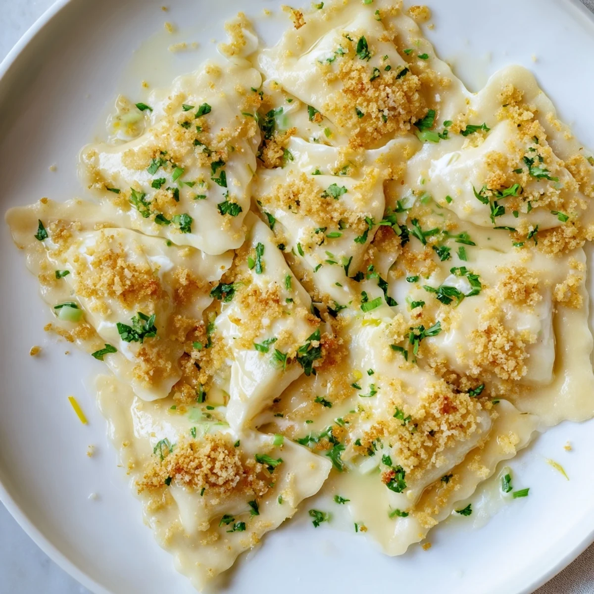 Golden leek burrata triangoli tossed in silky lemon butter with crunchy breadcrumbs