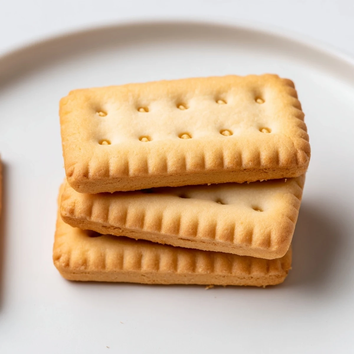 Crispy petit beurre biscuits arranged on a plate beside steaming coffee