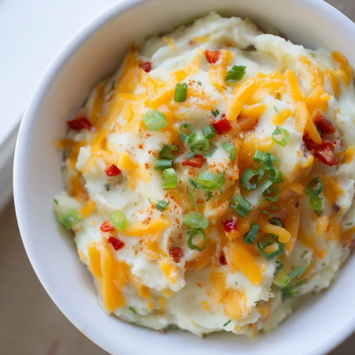 Spicy Tex Mex mashed potatoes studded with red bell peppers and jalapeños