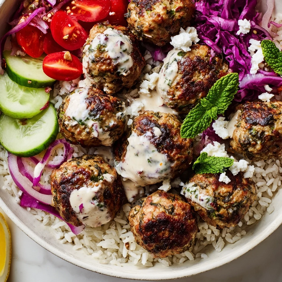 Mediterranean Zaatar Turkey Meatball Bowls