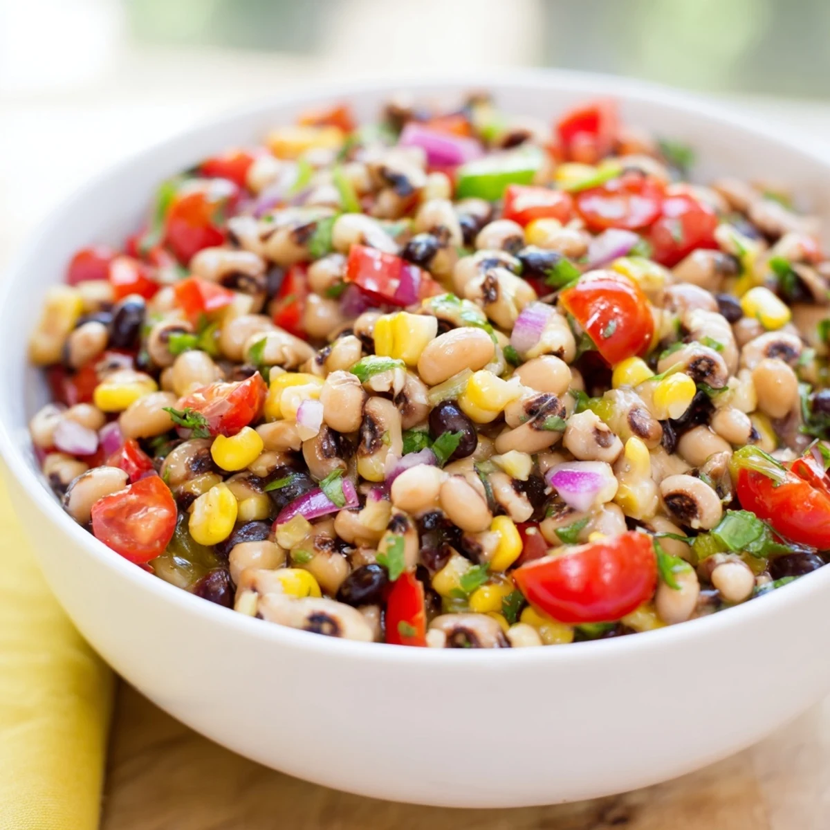 Cowboy caviar recipe served in a rustic bowl with crunchy tortilla chips