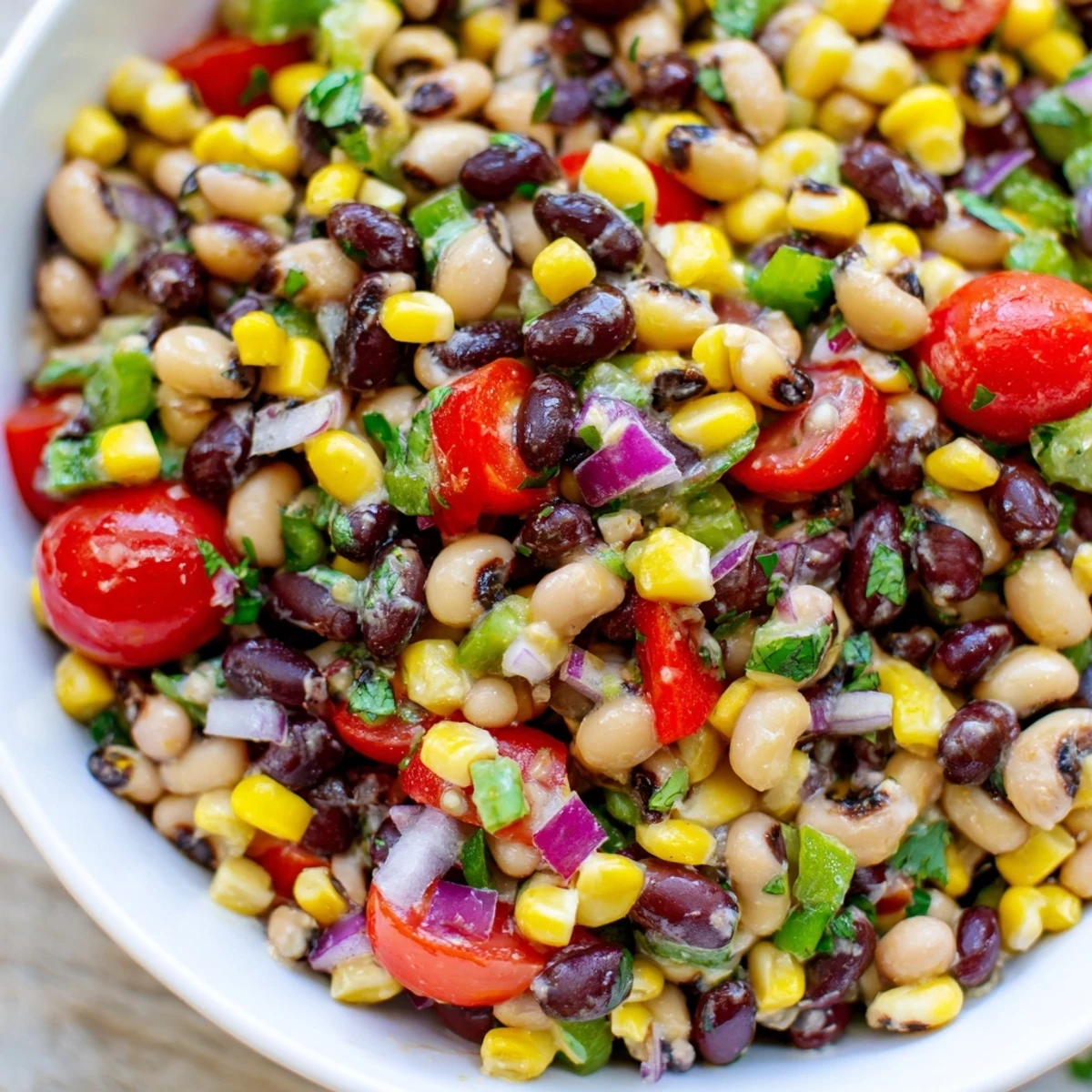 Vibrant cowboy caviar recipe featuring colorful diced peppers, black beans, and sweet corn