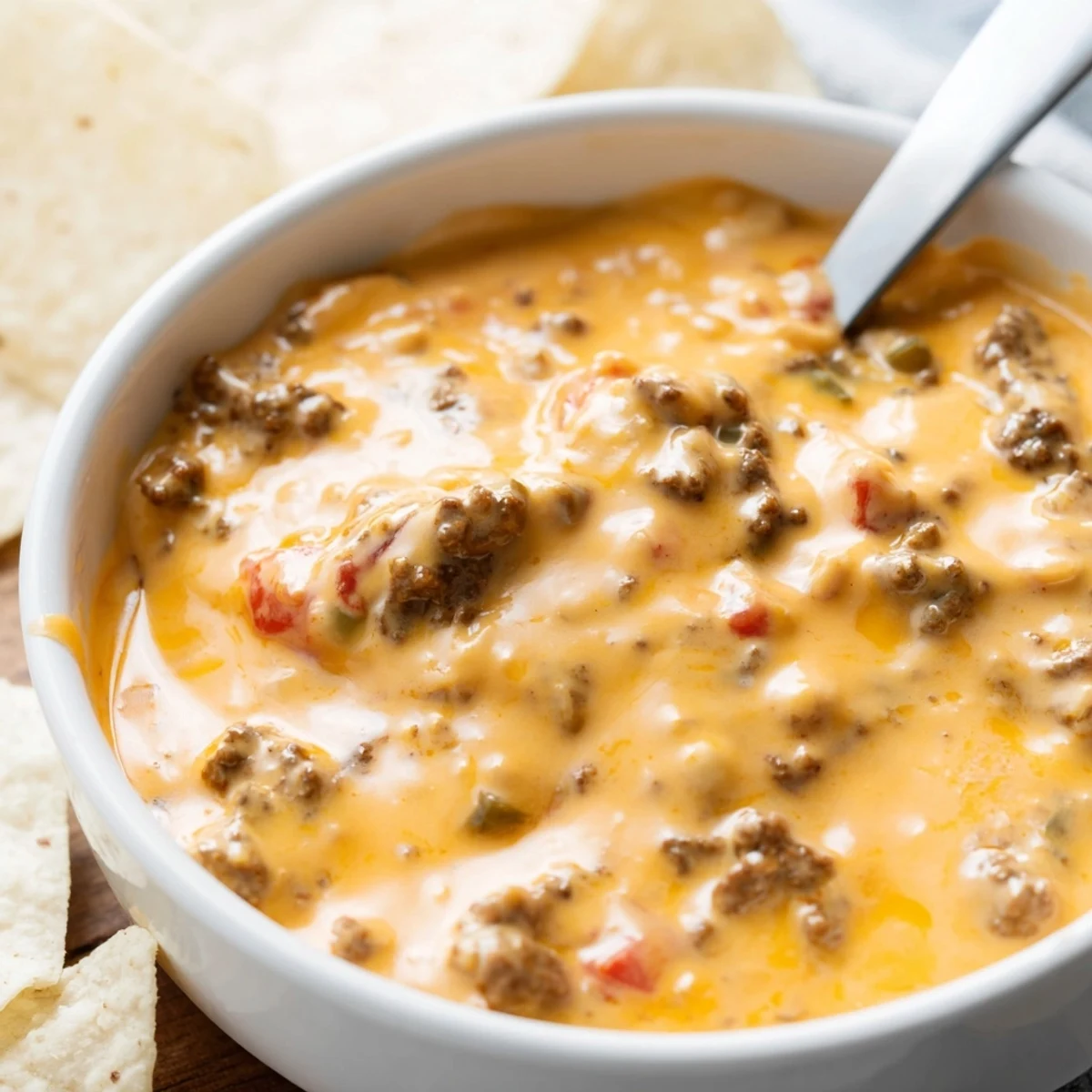 Bubbling crockpot Rotel dip with melted cheese and zesty tomato chunks