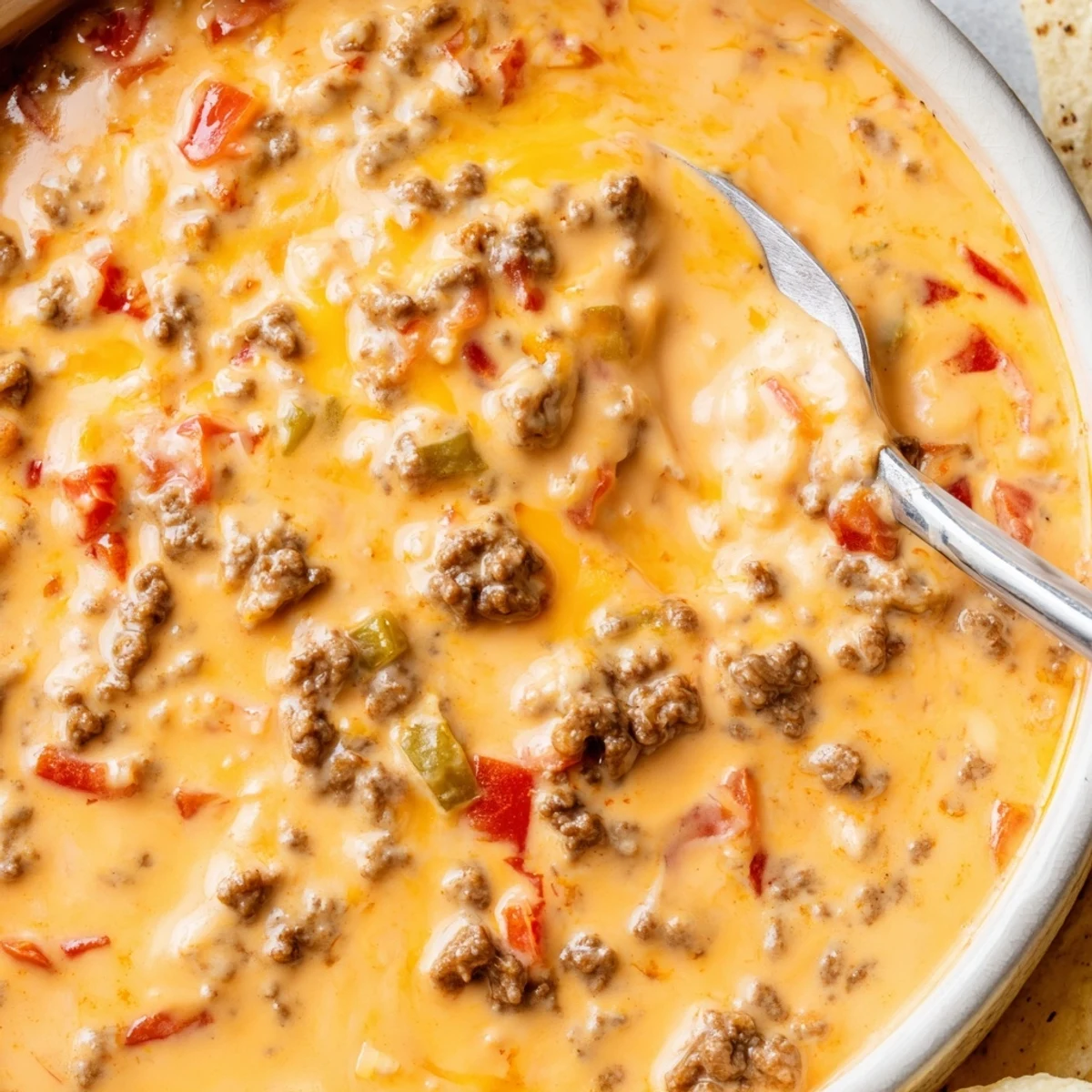 Creamy Crockpot Rotel Dip Recipe served warm with golden tortilla chips
