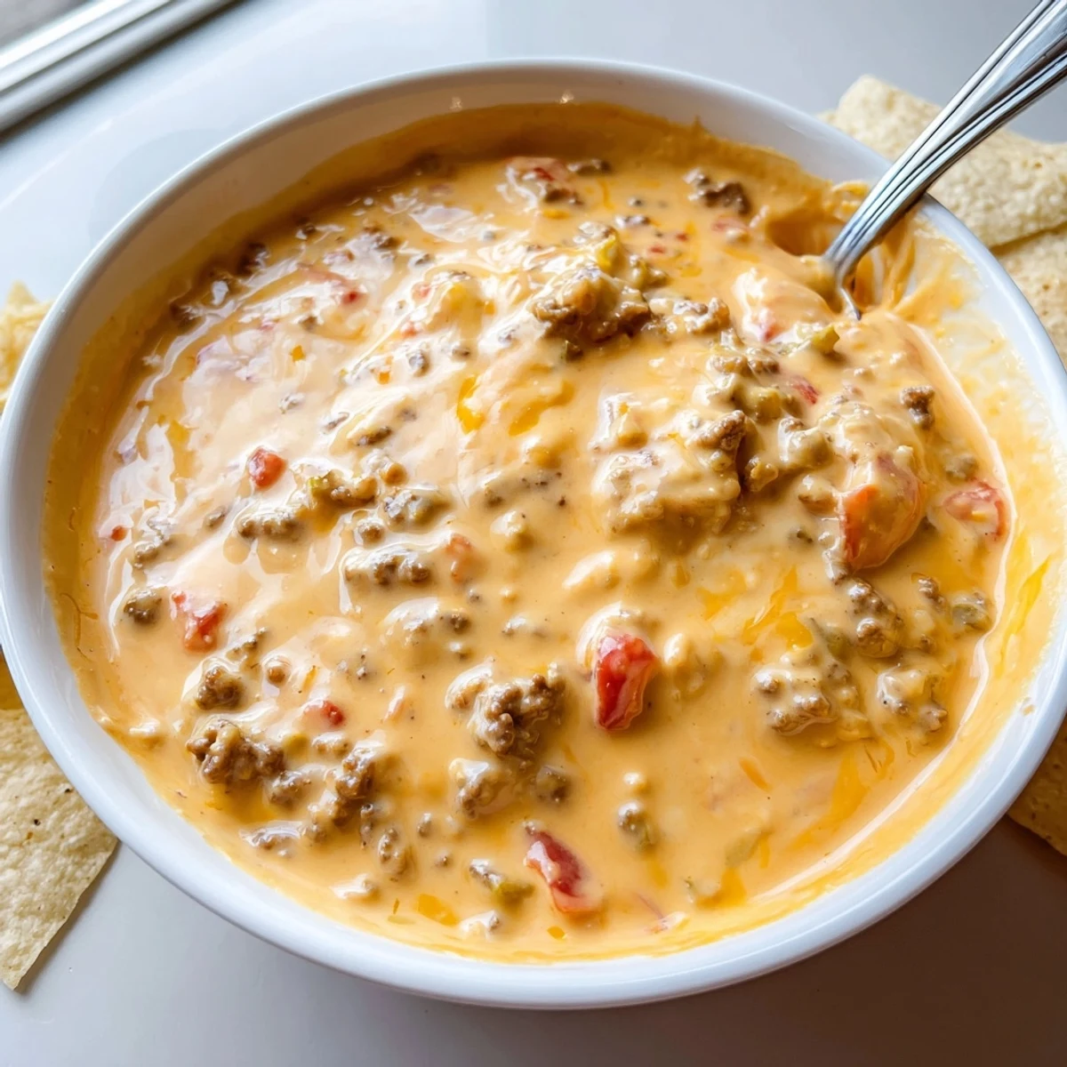 Thick creamy Rotel dip in a slow cooker garnished with fresh cilantro
