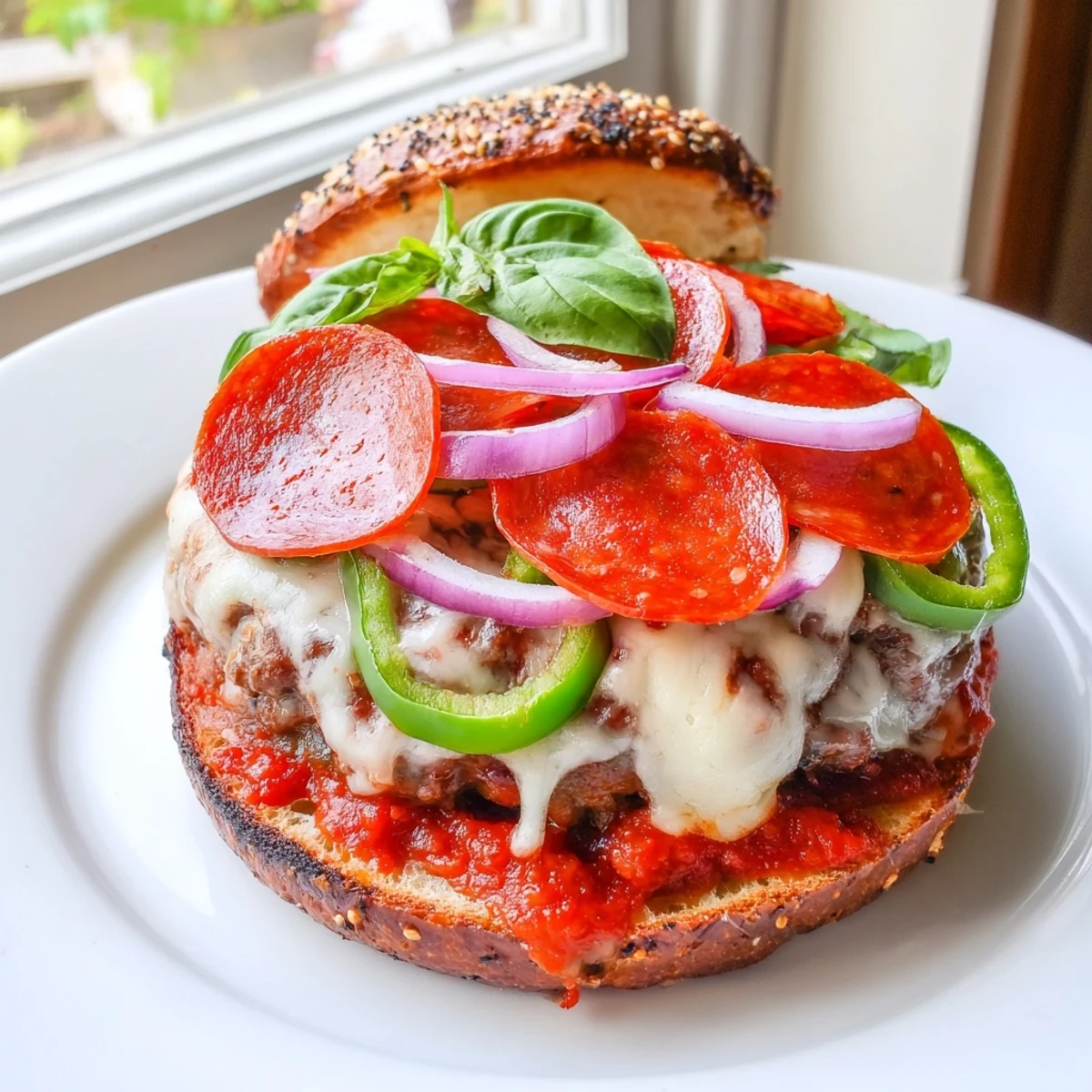 Juicy pizza burgers with melted mozzarella, pepperoni, and bubbling cheese on toasted buns