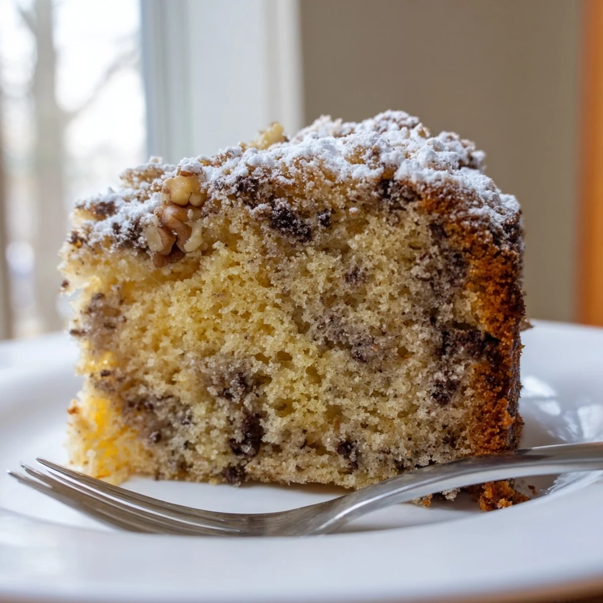 Warm banana cake fresh from the oven served with a glass of milk