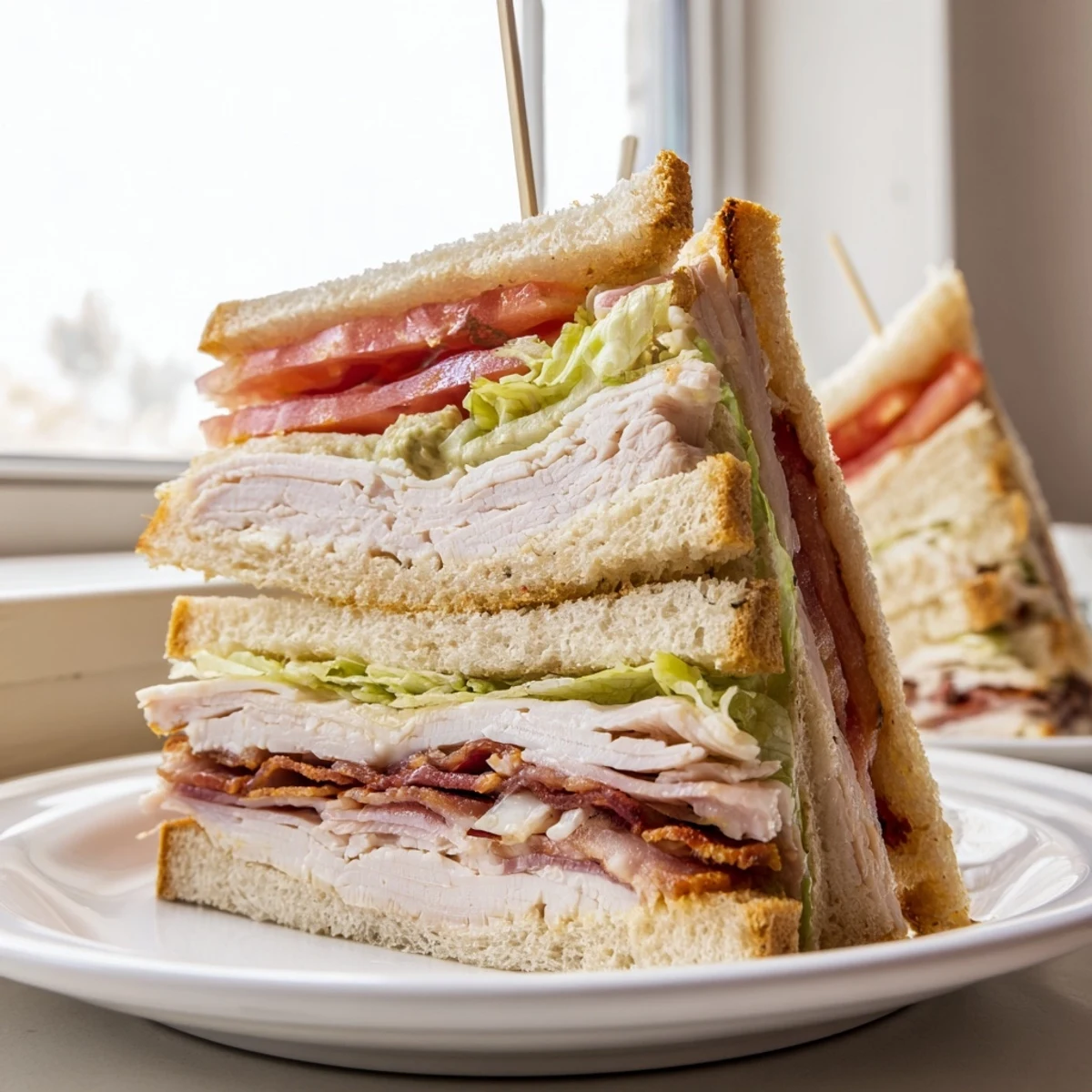 Club sandwich recipe loaded with tender meats, fresh veggies, and creamy mayo