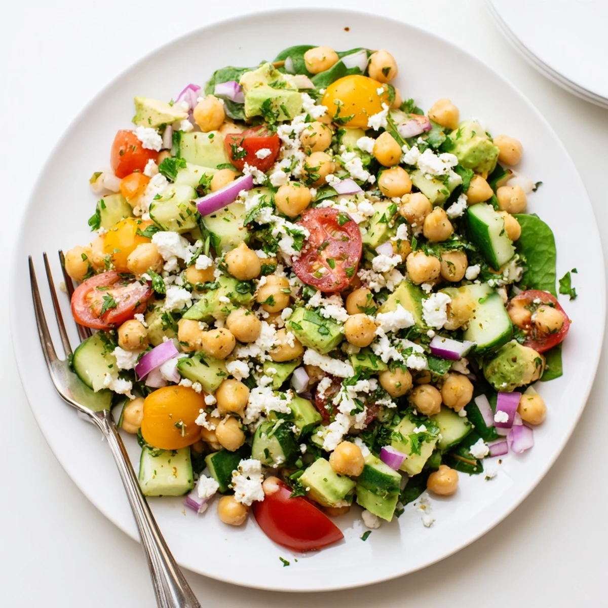 Creamy avocado and tangy feta in a bright Chickpea Feta Avocado Salad