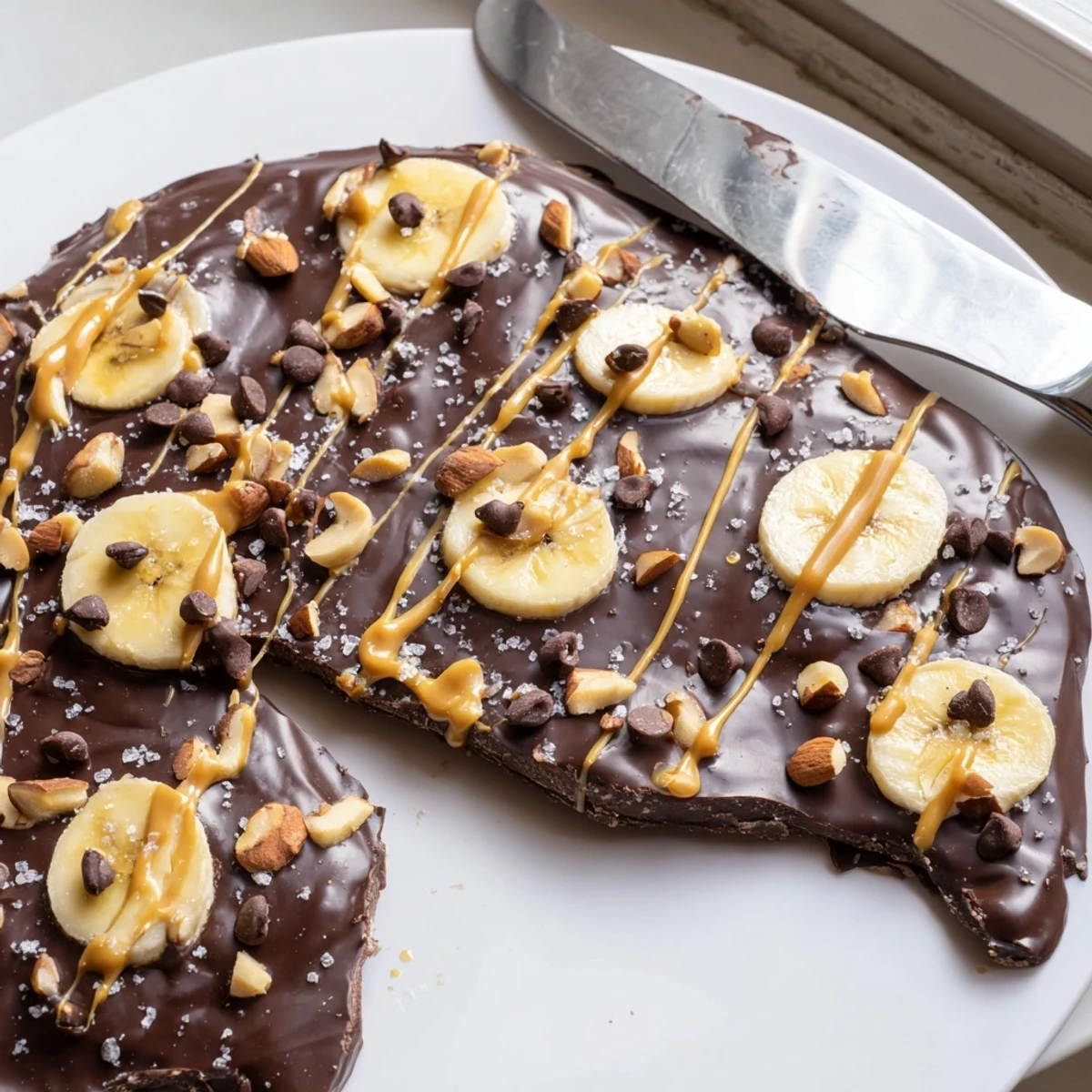 Golden banana coins layered under rich melted chocolate in this viral chocolate banana bark