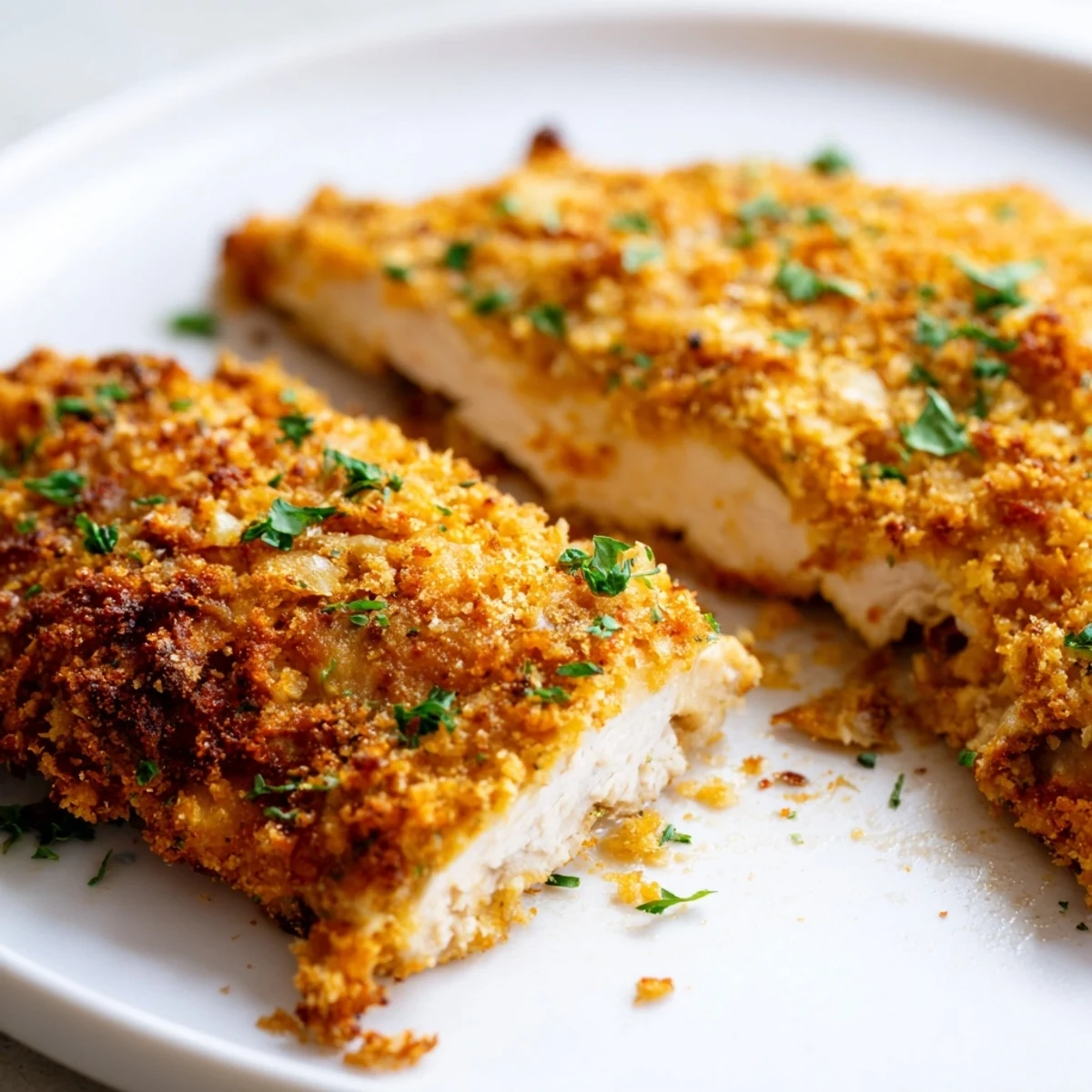 Golden Paprika Parmesan Chicken with a crispy herb crust fresh from the oven