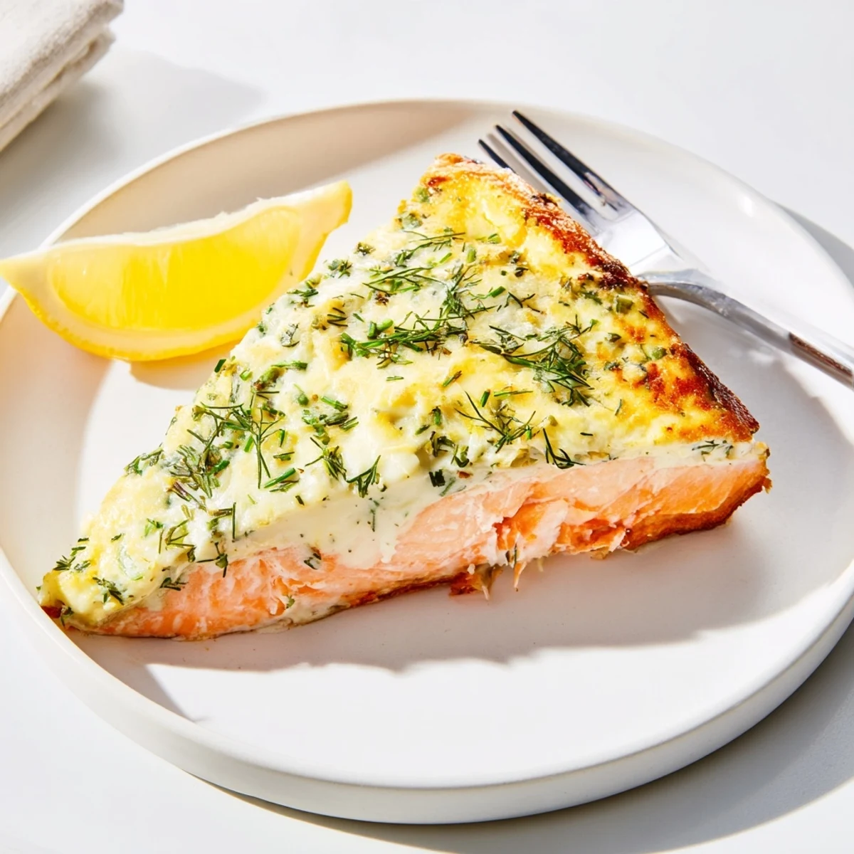 Tender baked salmon topped with melted Boursin cheese and chopped chives