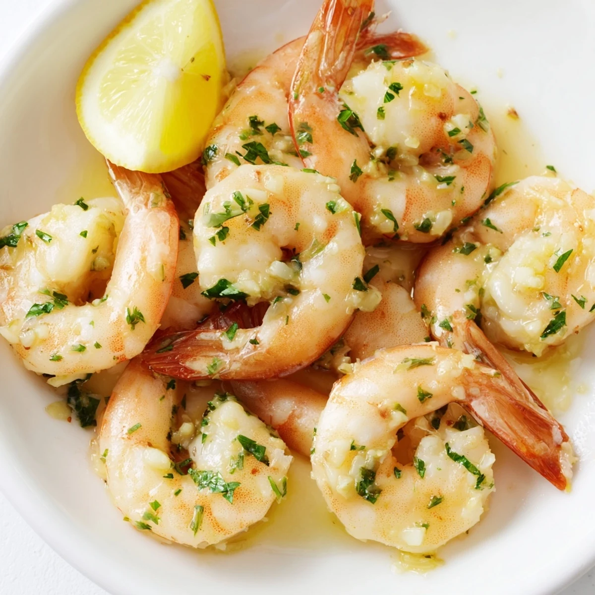 Golden buttered shrimp glistening in a rich garlic butter sauce with fresh parsley