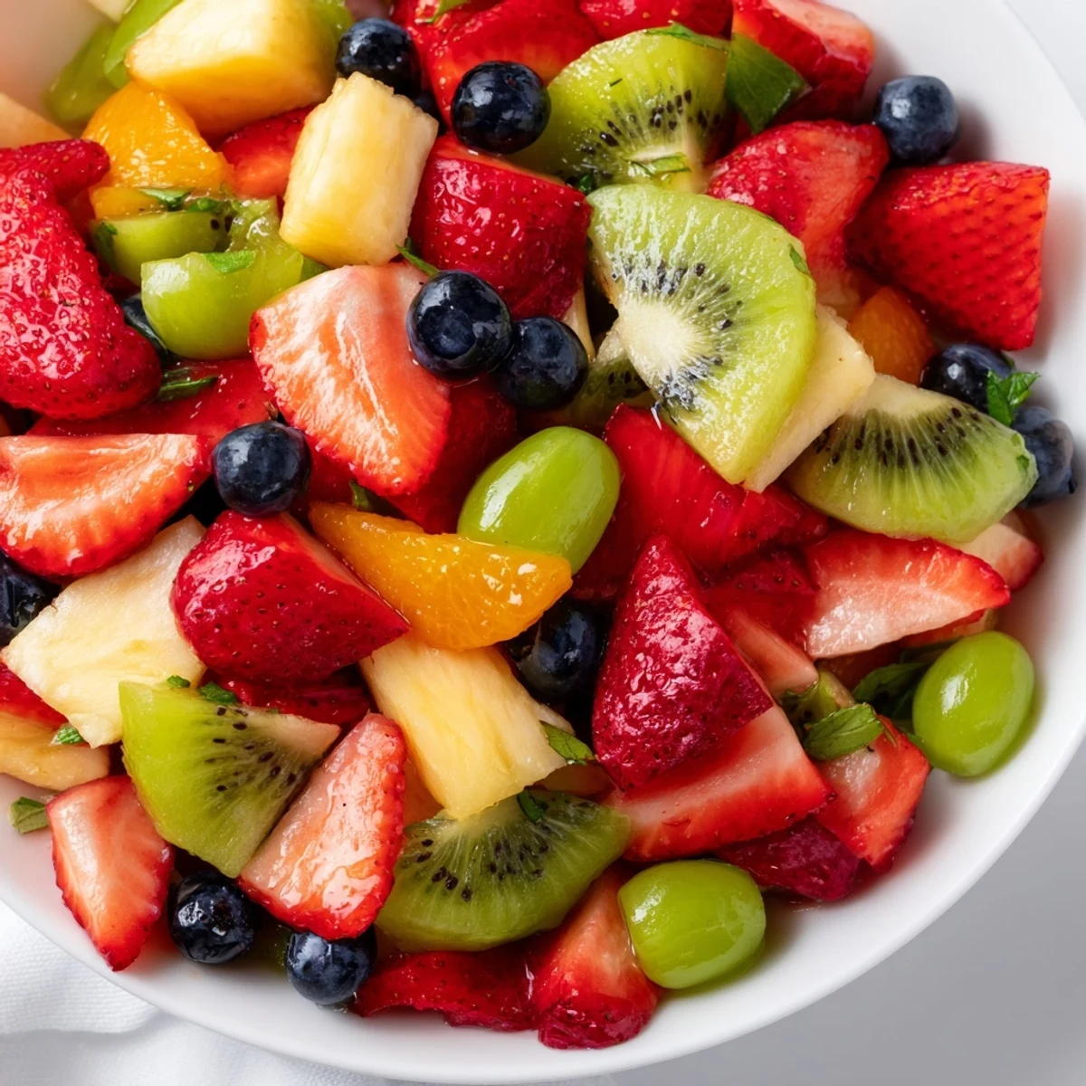 Refreshing fruit bowl recipe featuring juicy pineapple, grapes, and orange segments lightly drizzled with honey