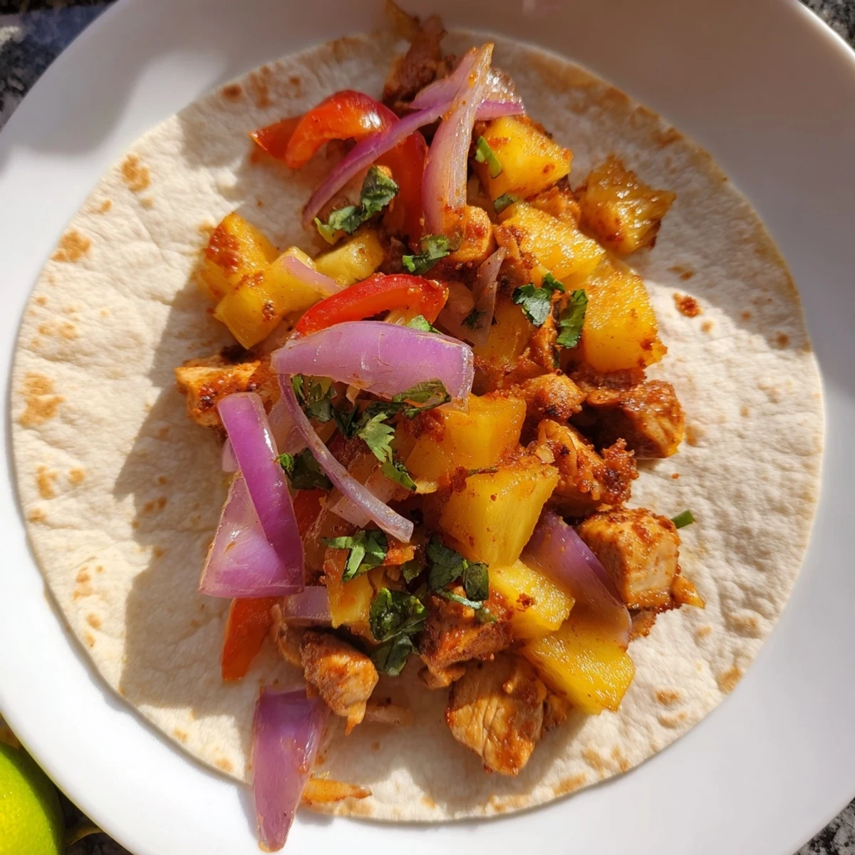 Juicy chicken and caramelized pineapple fill warm tortillas in this vibrant taco dish.