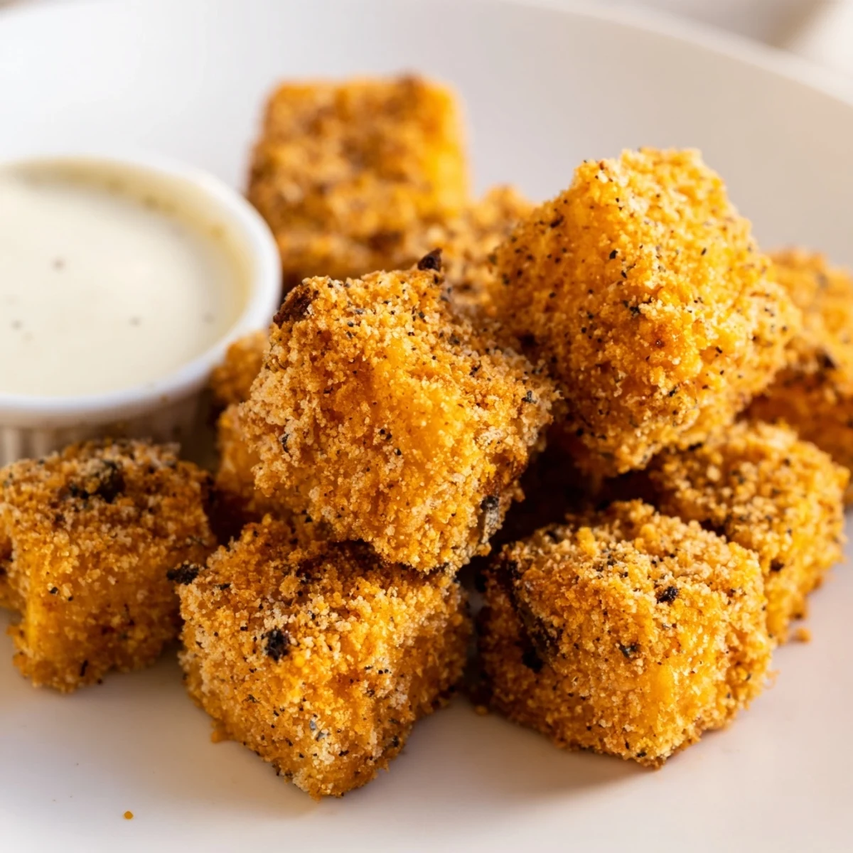 Close up of crunchy tofu fried chicken with spices coating