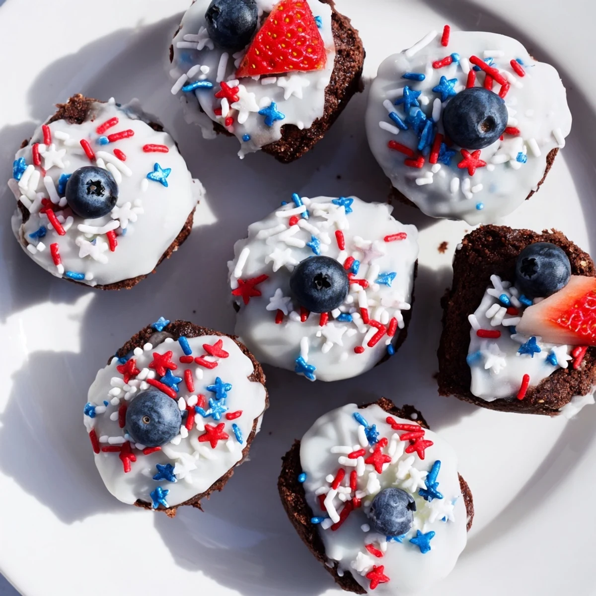 Sweet Fourth of July brownie bites garnished with colorful sprinkles for Independence Day