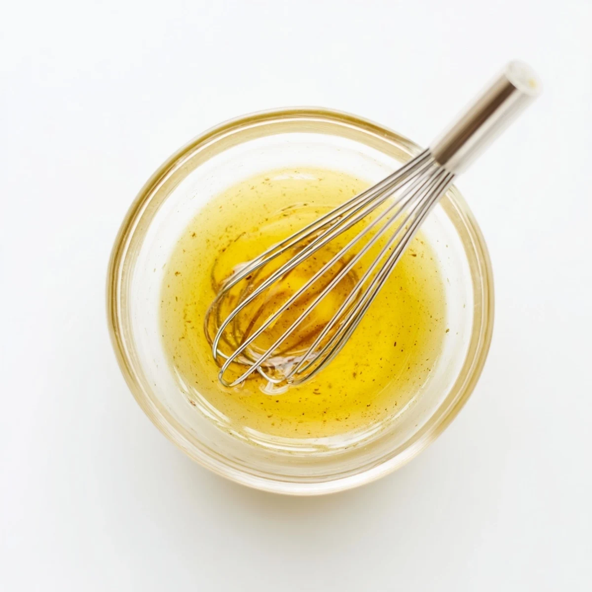 Smooth honey vinaigrette emulsified in a glass jar, ready for a crisp salad  