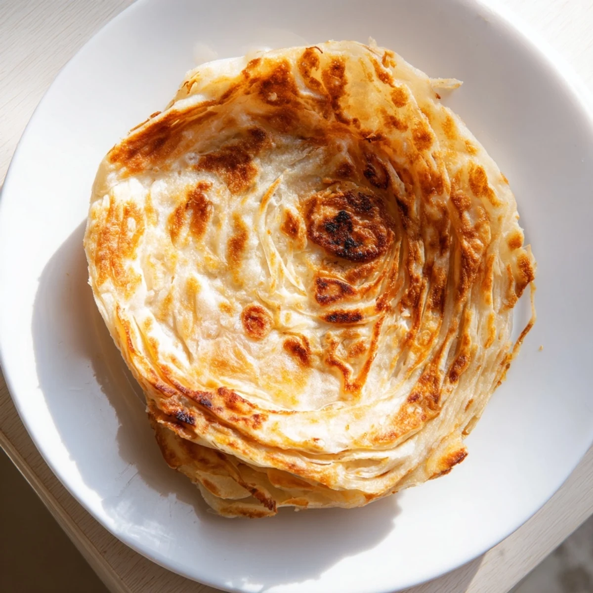 Hand-stretched Roti Canai layers are pan-fried to golden crispiness with rich ghee.  