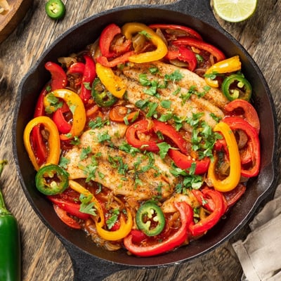 Spicy Roasted Pepper Tilapia Skillet