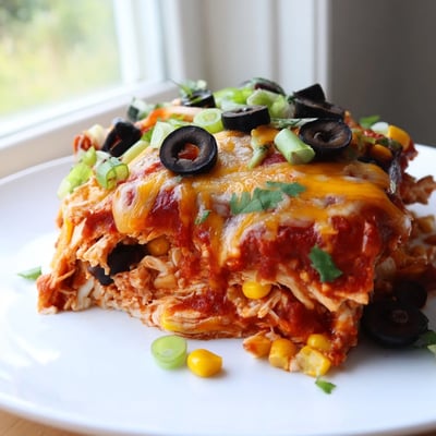 Cheesy Shredded Chicken Enchilada Bake