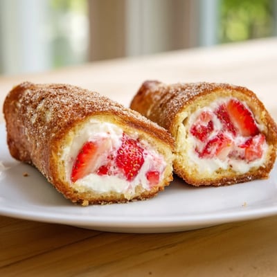 Soft bread rolled around sweet strawberry cream cheese filling, toasted until golden.  