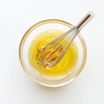 Smooth honey vinaigrette emulsified in a glass jar, ready for a crisp salad  